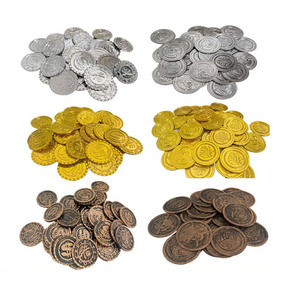 Arcade Game Coin - 100/200 pièces en plastique Pirate or